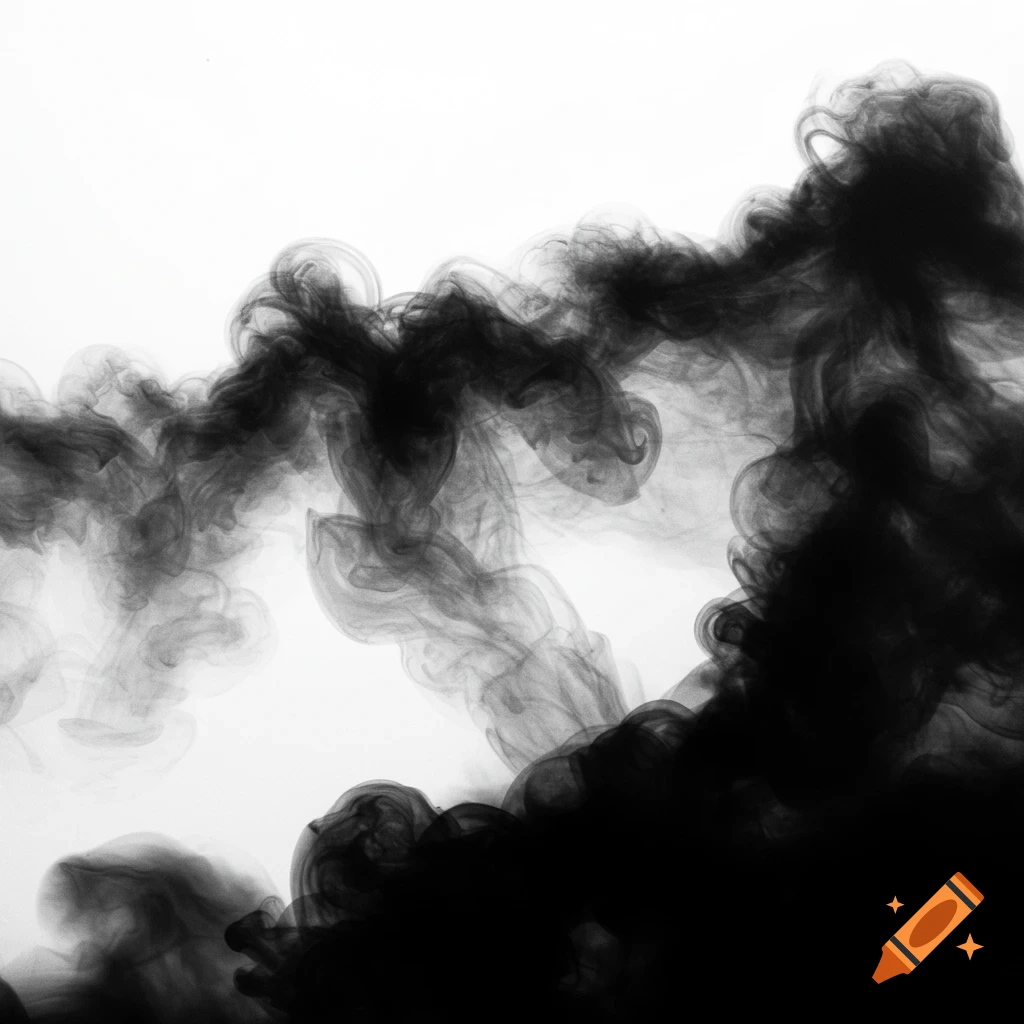 Abstract black ink swirls and spreads in white space, photogram style