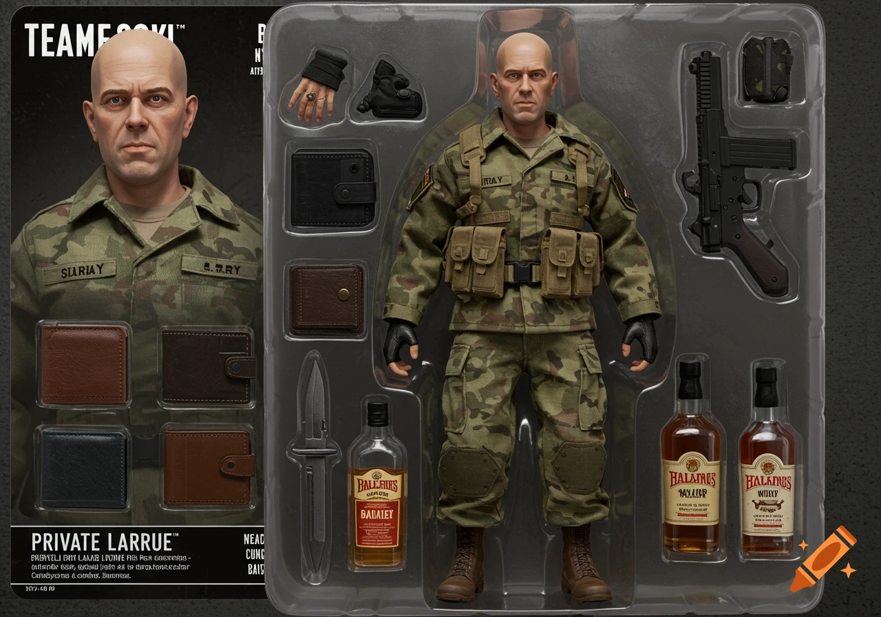 Military action figure in blister packaging with accessories.