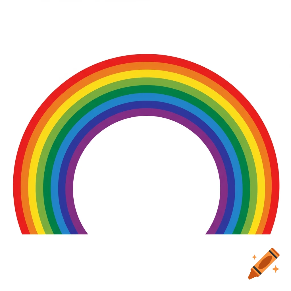 An illustration of a rainbow arc with colorful bands.