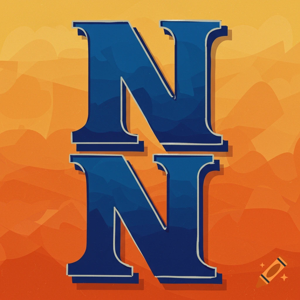 Two blue 'N' letters on an orange background