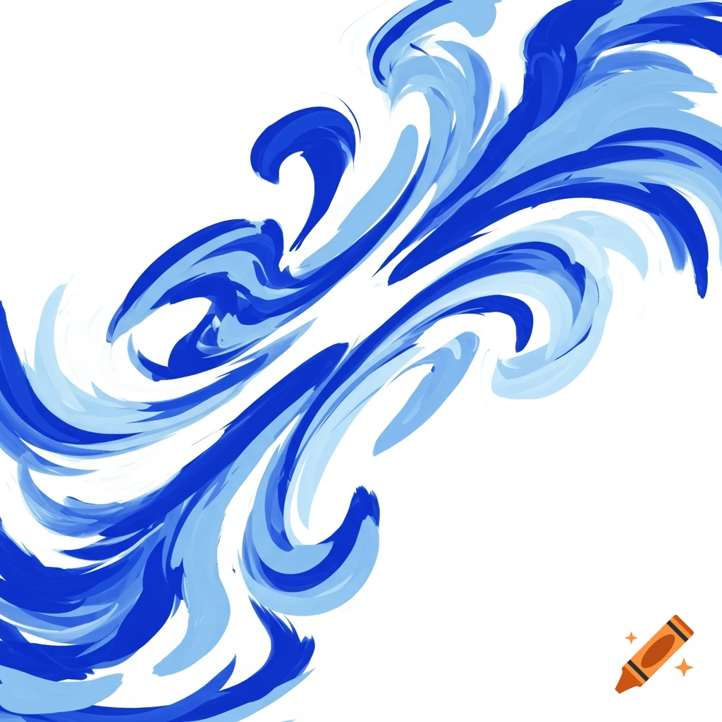 Abstract pattern of blue brush strokes swirling on a white background.