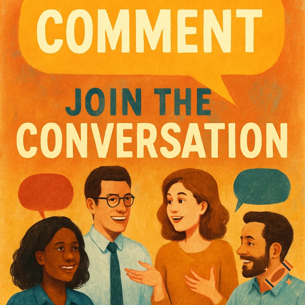 Four people with speech bubbles containing the text "Comment Join the Conversation" in a graphic style.
