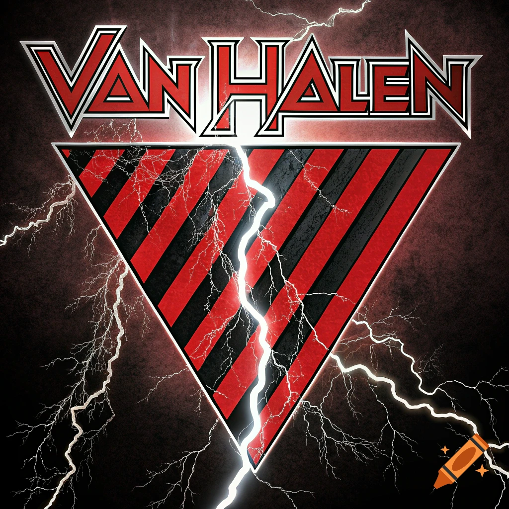 Van Halen logo with red and black striped triangle and lightning