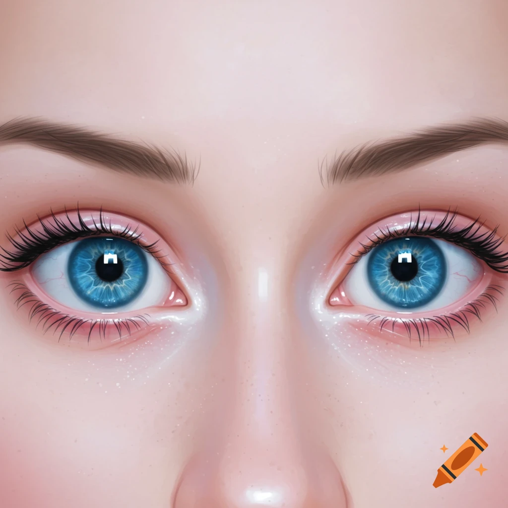 Close-up of detailed blue eyes with long lashes.
