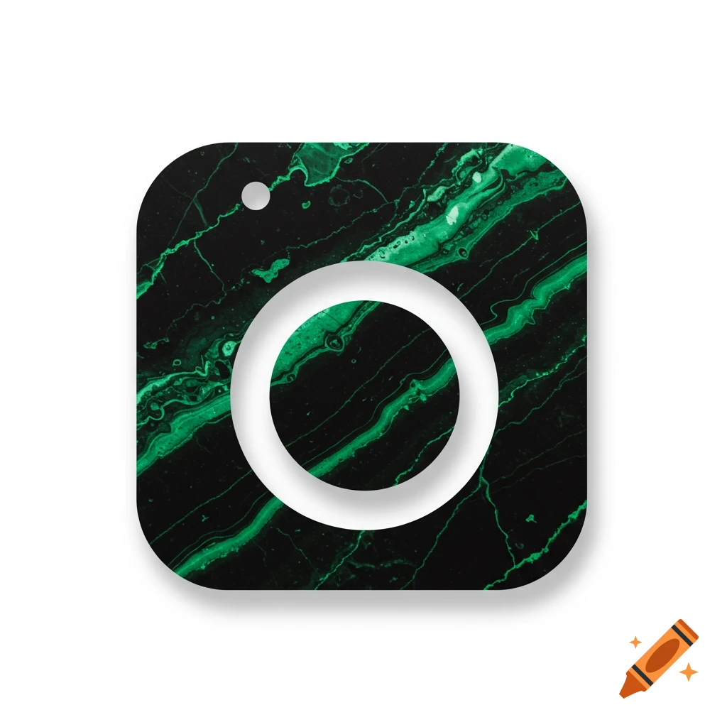 An icon resembling a FaceTime app icon, textured with black and green marble.