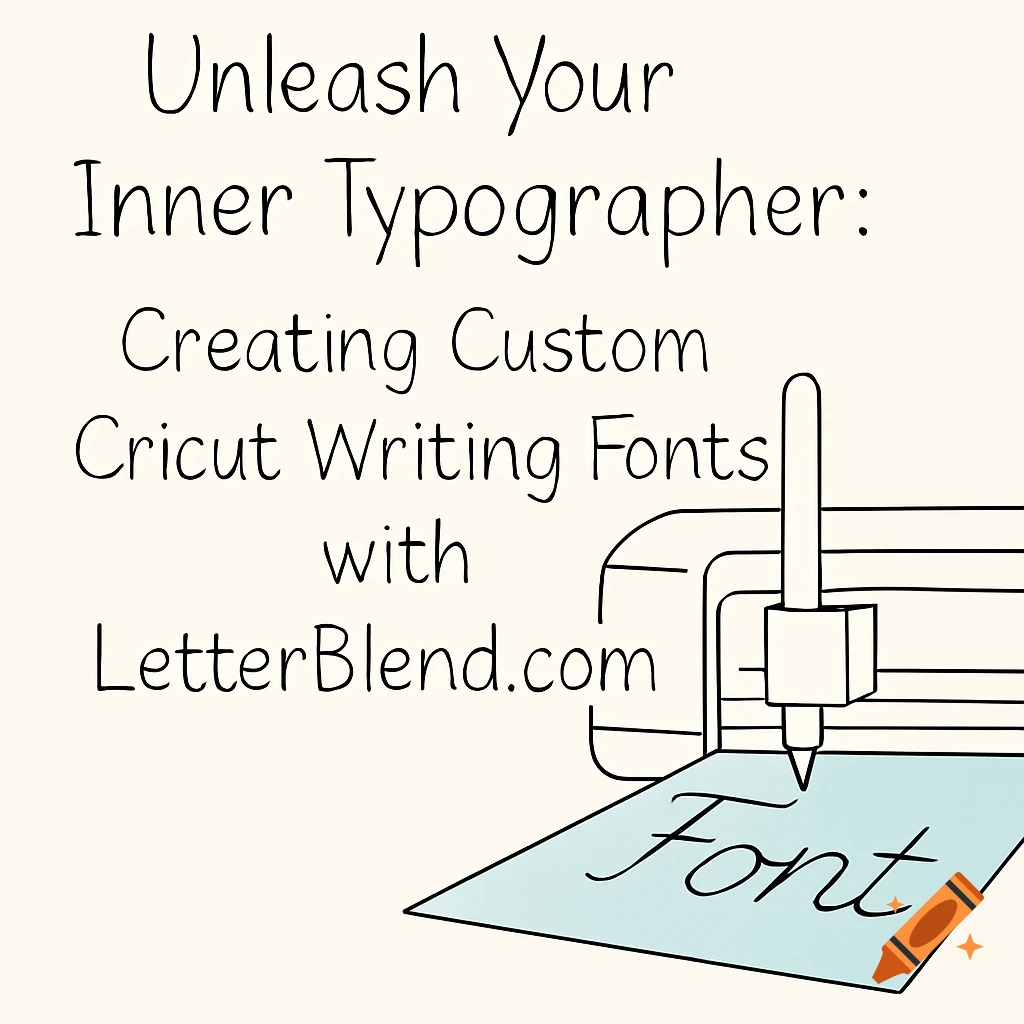 Line drawing illustration of a Cricut machine writing 'Font' on paper, with text title above.
