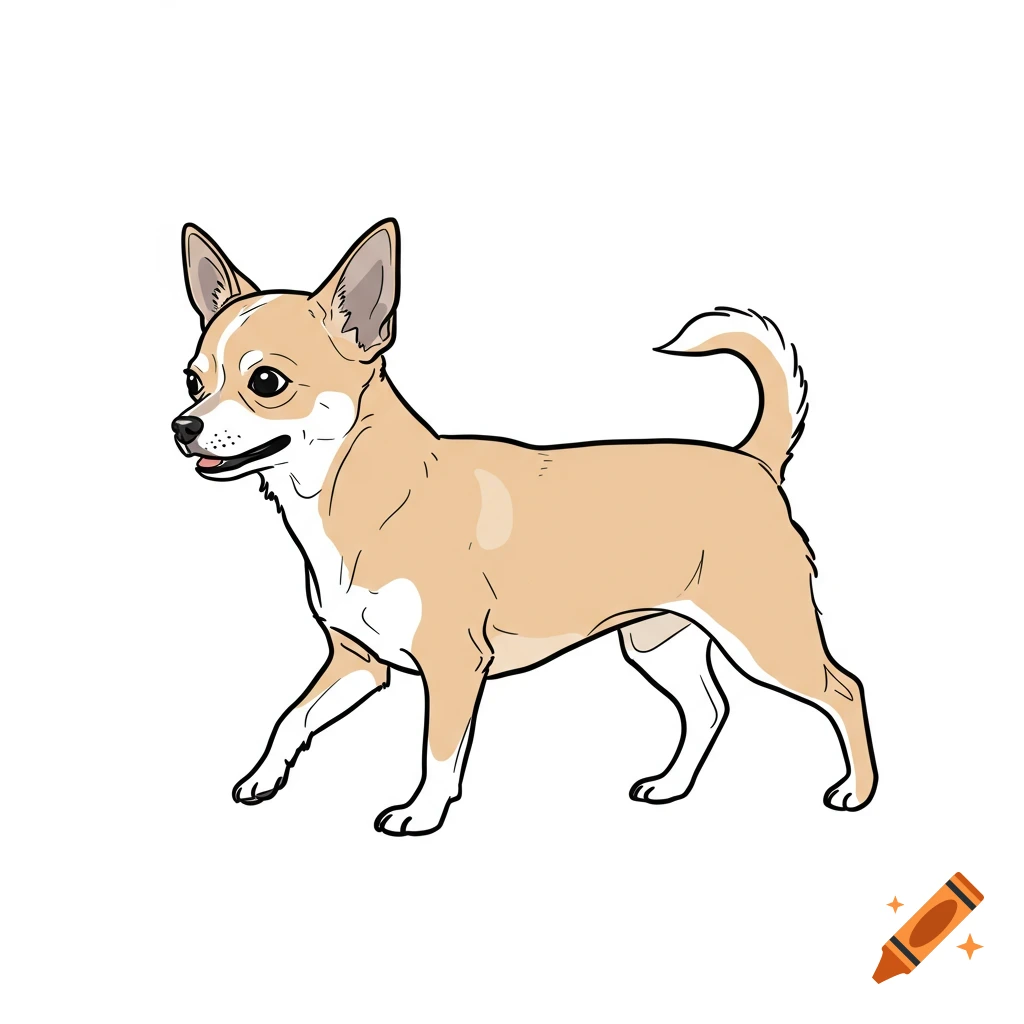 Minimalistic line drawing of a chihuahua walking in profile.