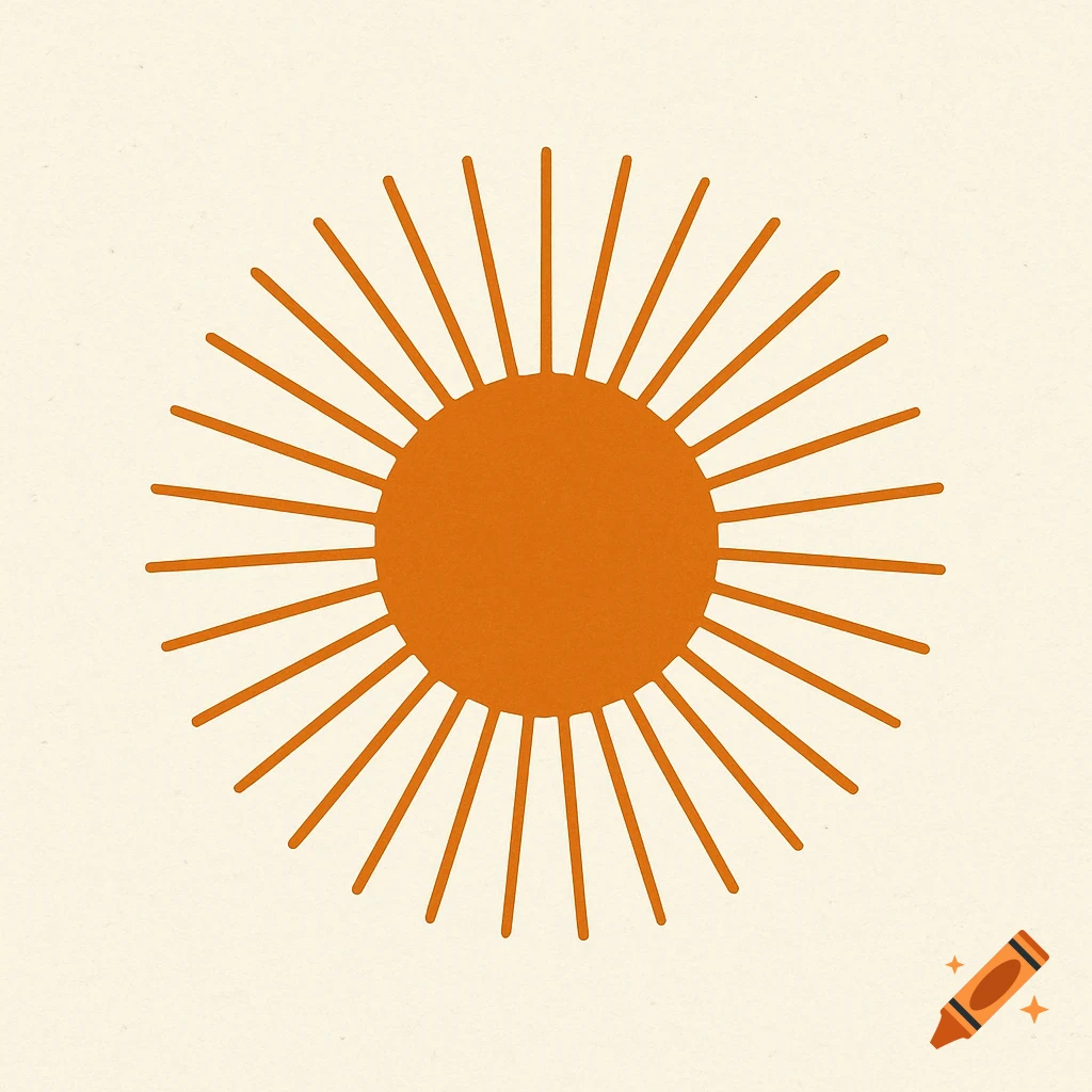 Minimalist orange sun logo with radiating lines.