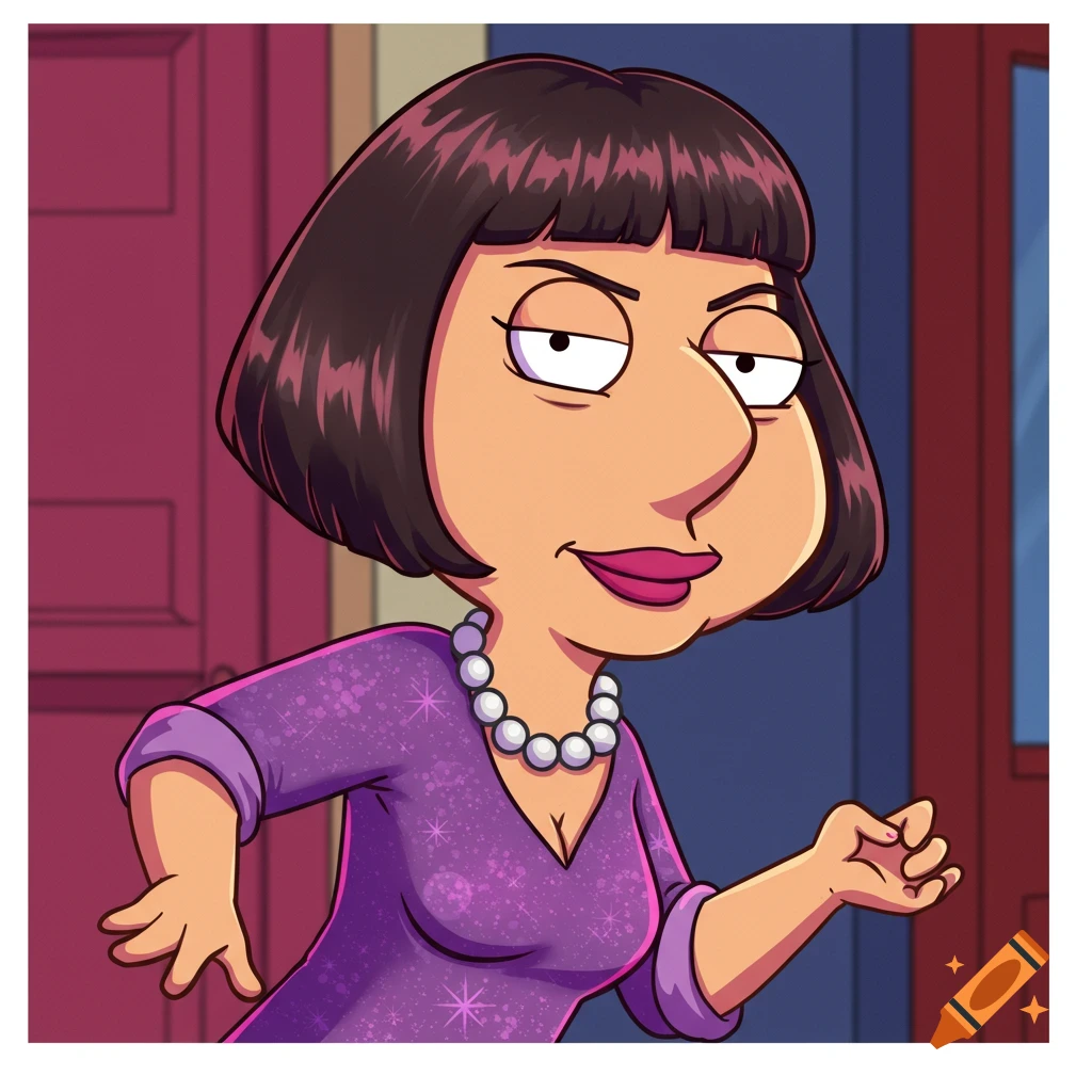 Cartoon portrait of Lois Griffin from Family Guy in a purple dress