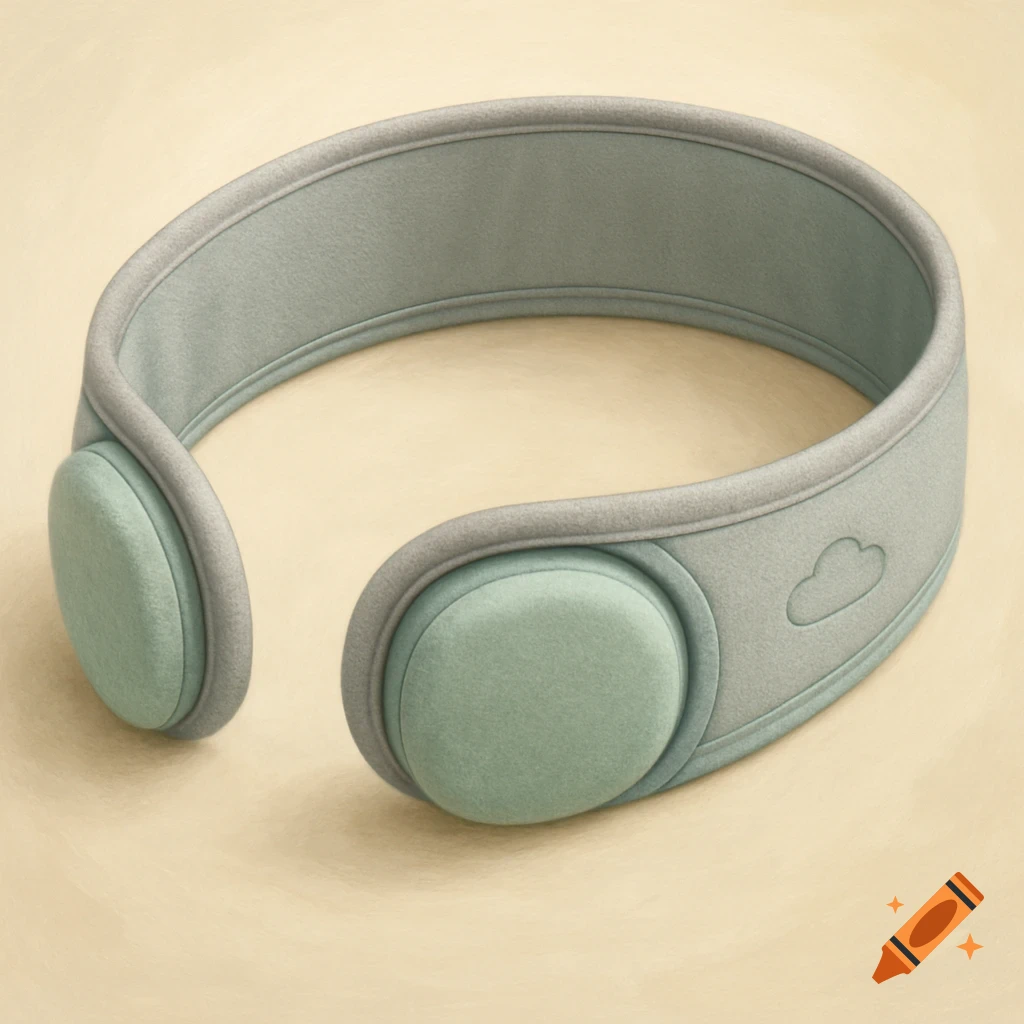 Light green and grey kids sensory headphones with a cloud logo.