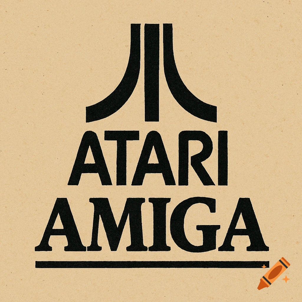 Atari logo above the words ATARI and AMIGA in black text on a beige background.