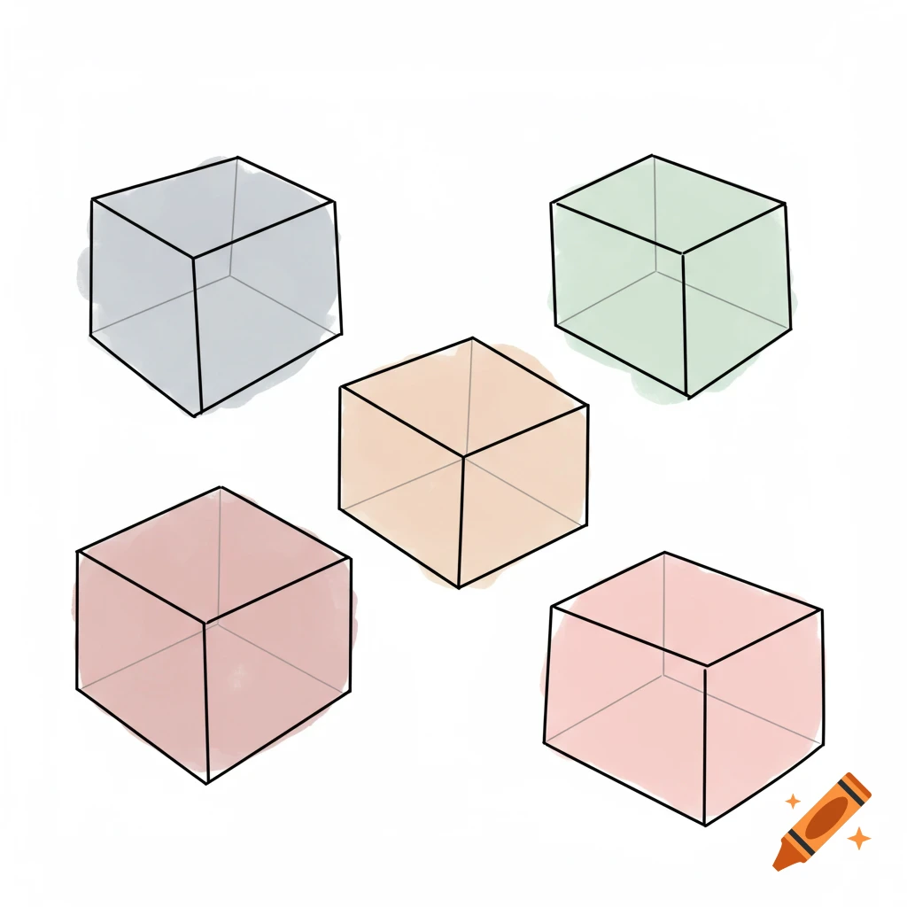 Five outlined boxes with translucent colors on a white background.