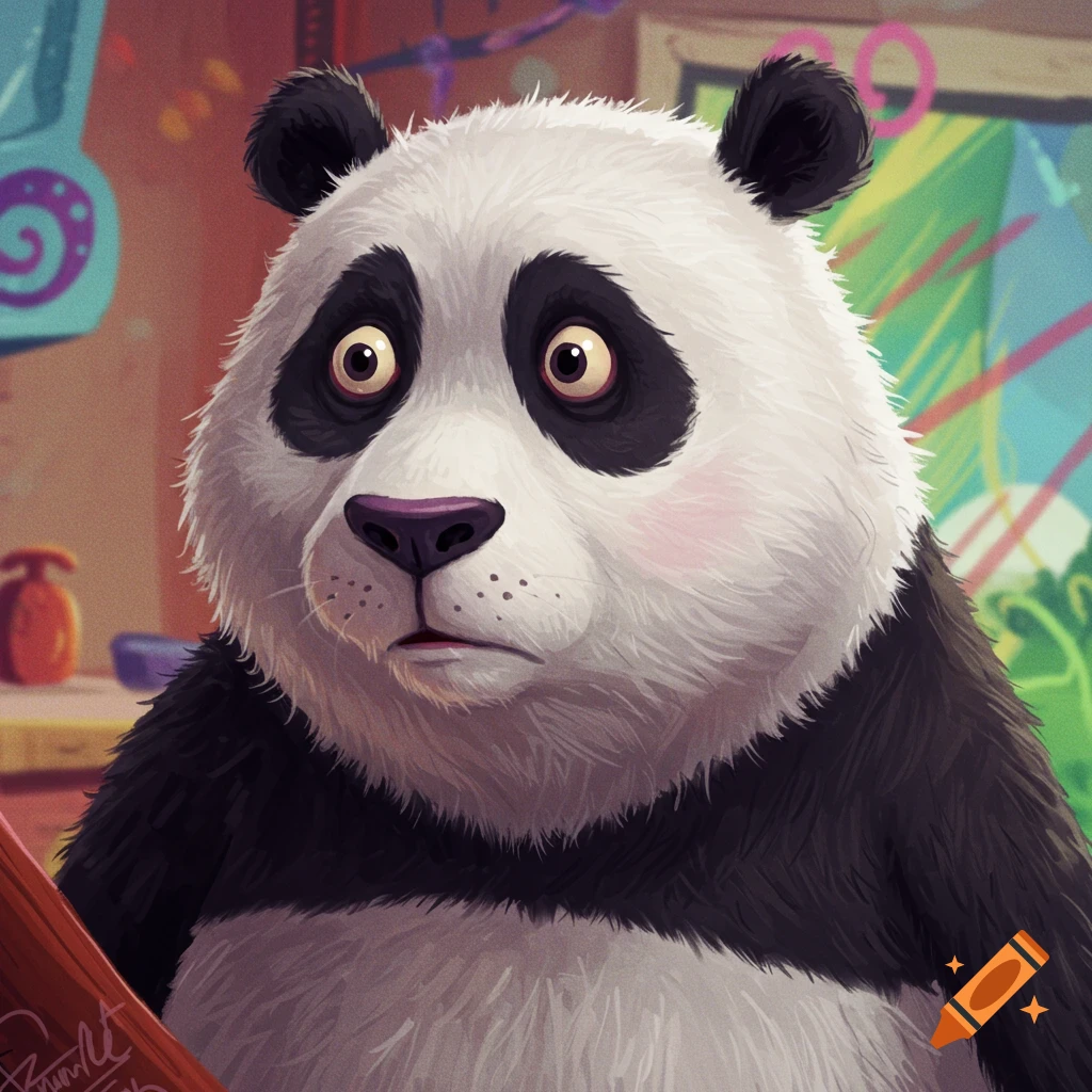 A worried-looking cartoon panda illustration.