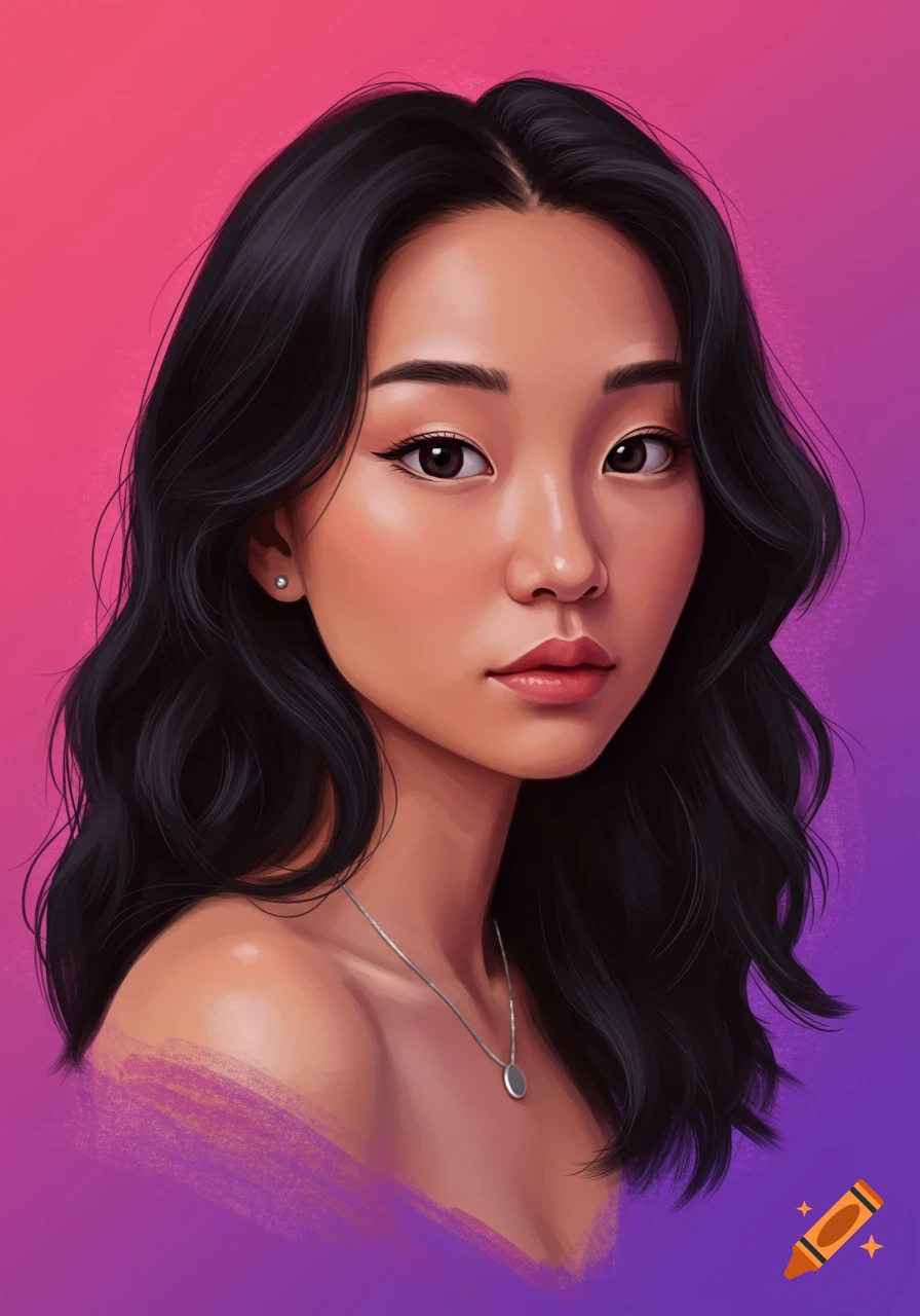 Digital painting of a young woman with dark hair and a silver necklace ...