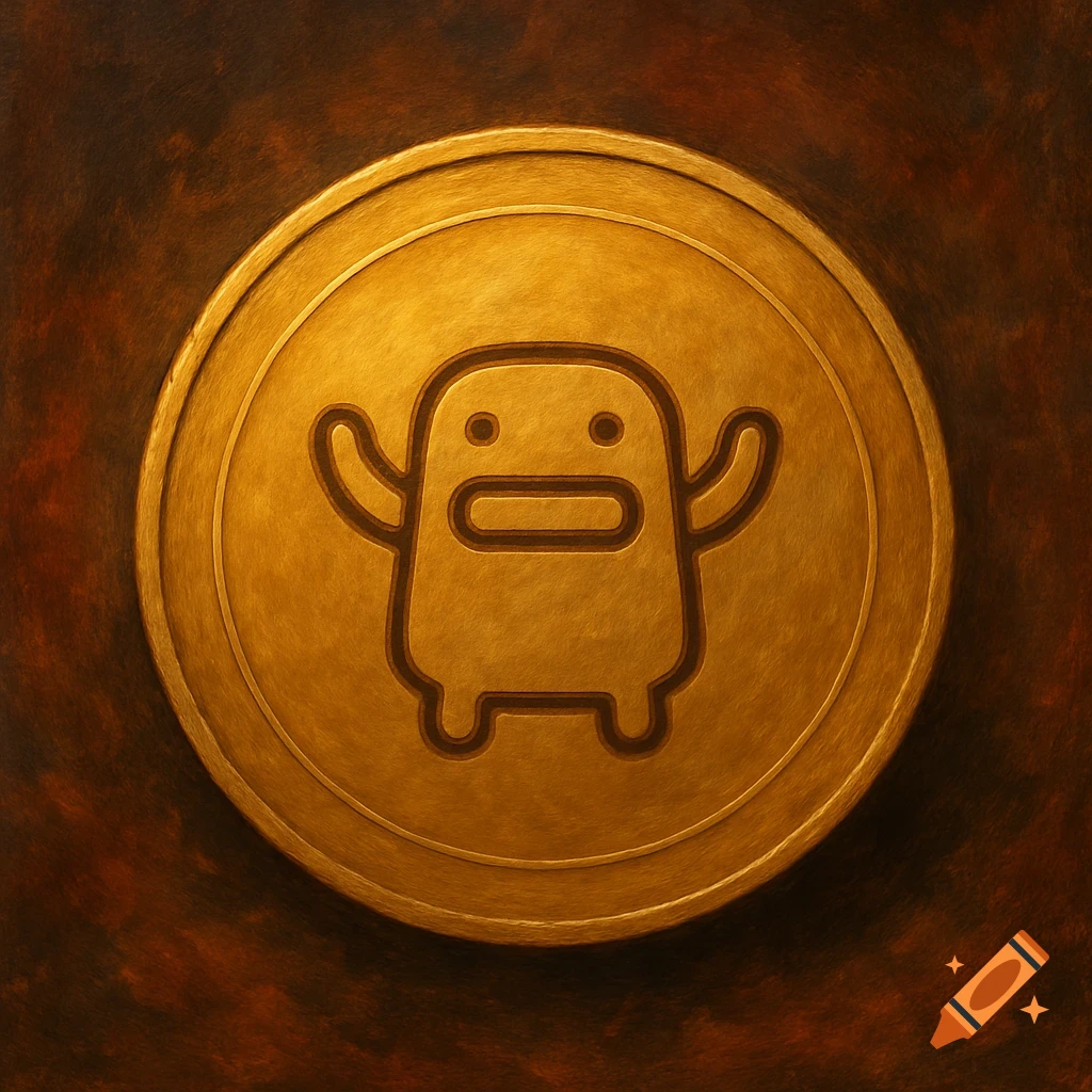 A gold coin with a simple, round character icon embossed on it.
