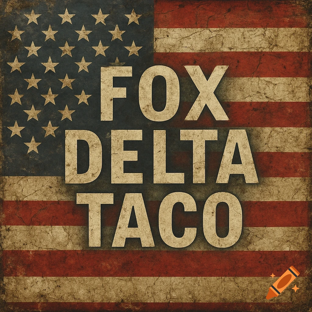 Distressed US flag with the words FOX DELTA TACO