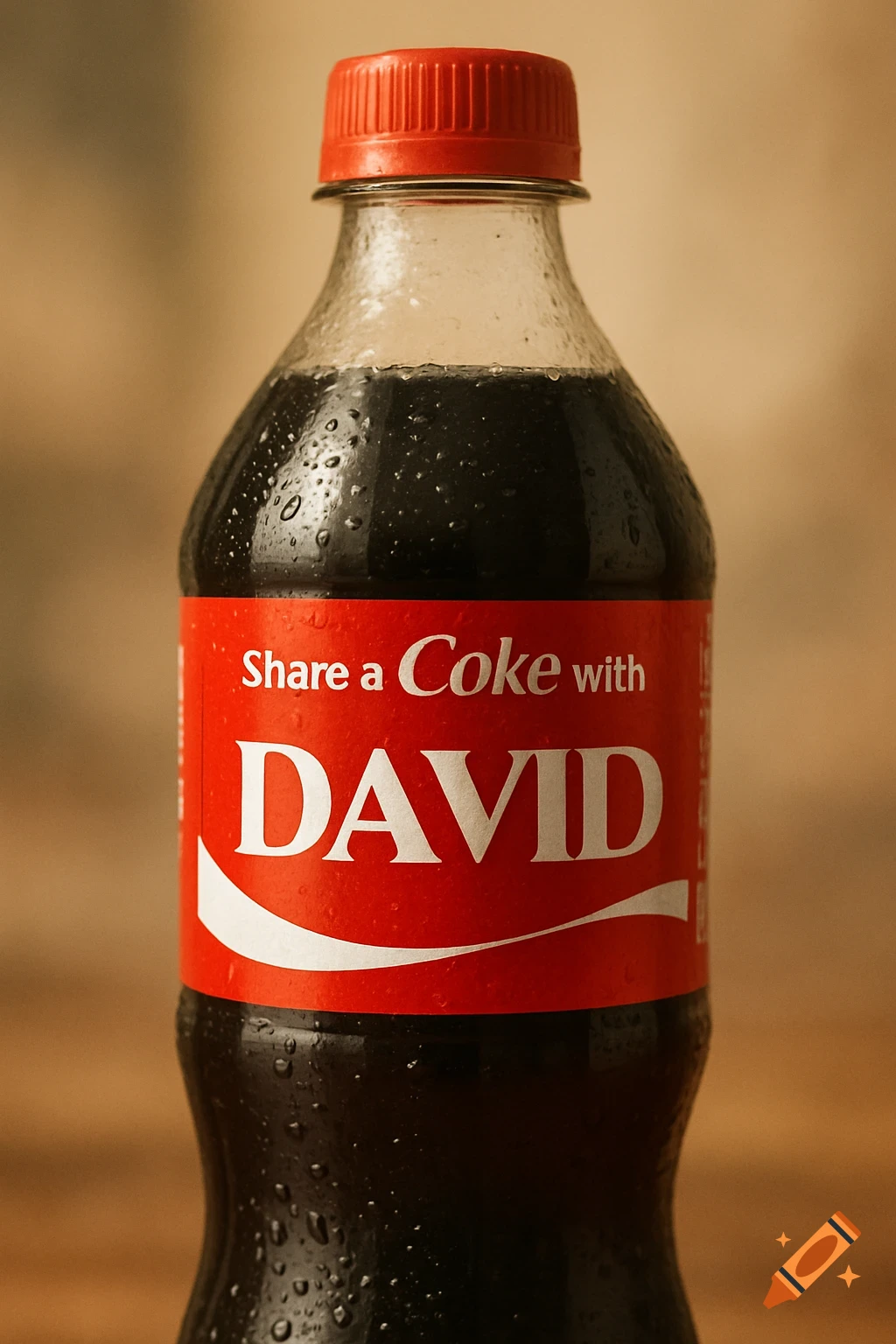 A cold Coca-Cola bottle with 'Share a Coke with DAVID' on the label.
