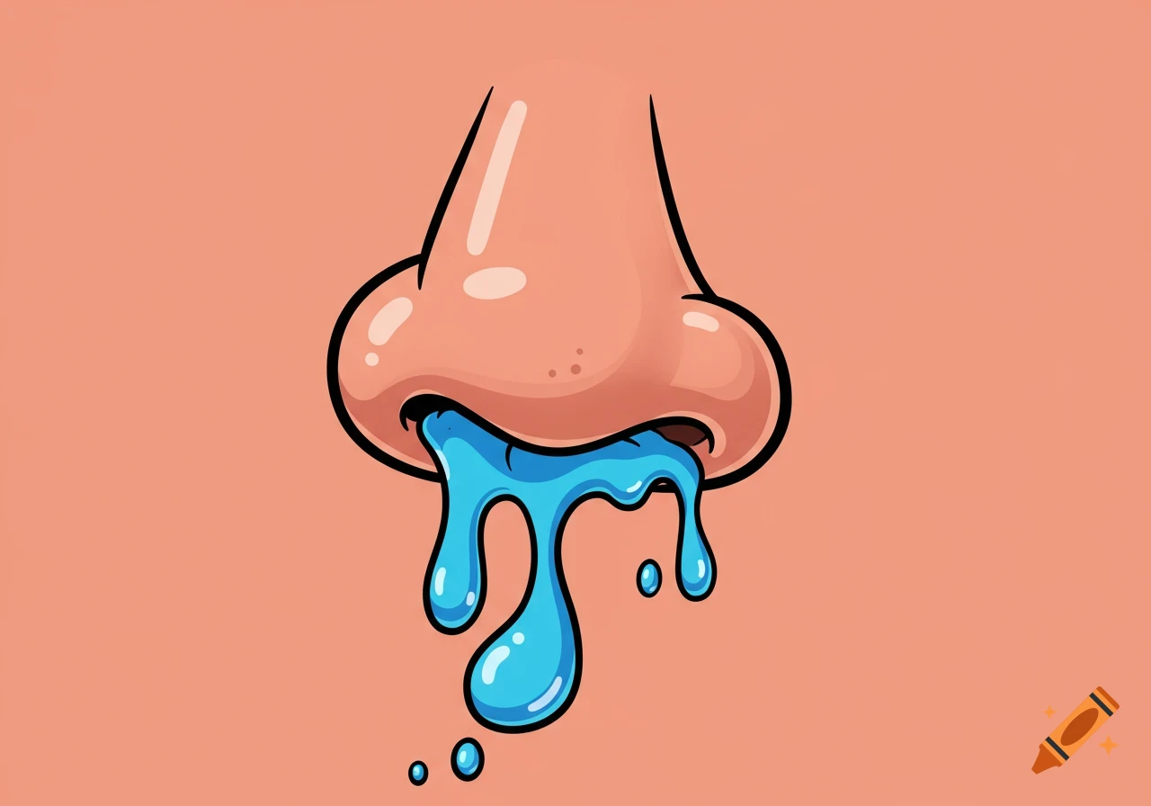 Cartoon illustration of a nose with blue snot dripping