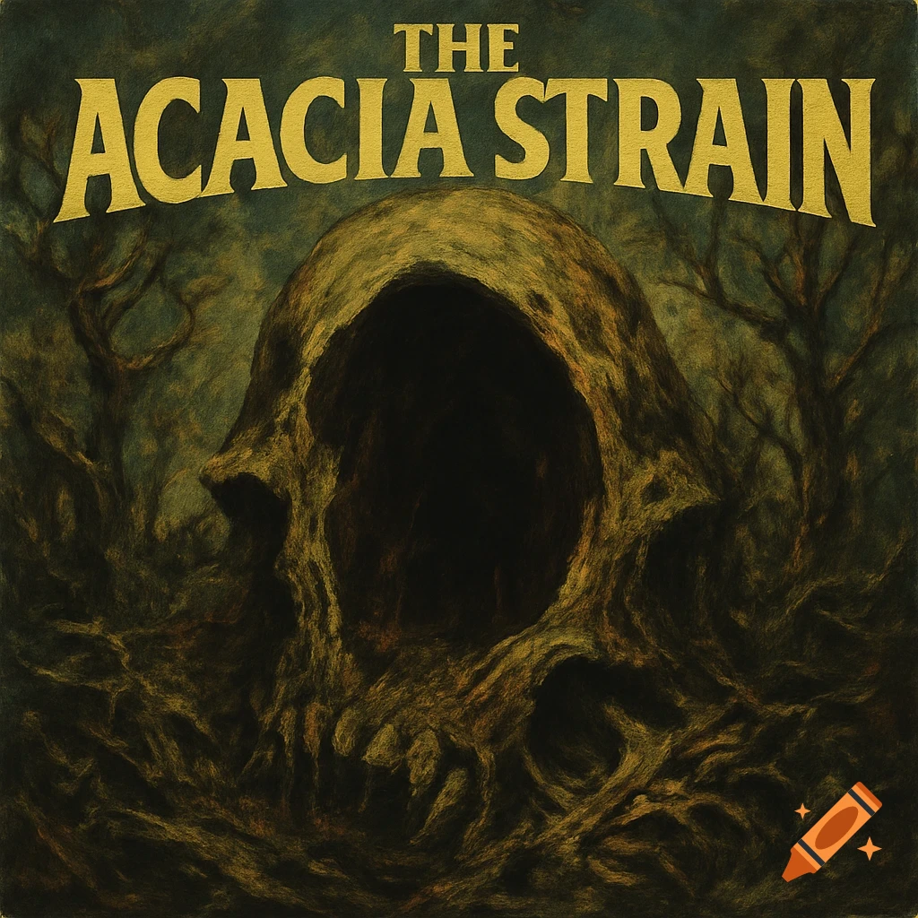 Dark textured album cover art featuring a skull made of roots in a forest with text 'THE ACACIA STRAIN'