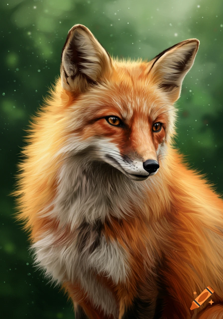Detailed digital painting of a red fox looking to the right