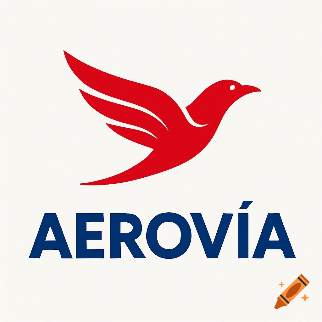 Logo with a red bird symbol and the word AEROVÍA in blue text.