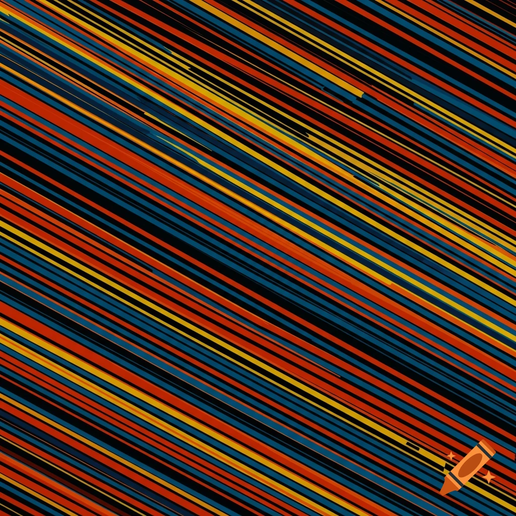 Diagonal stripes in orange, yellow, blue, and black.