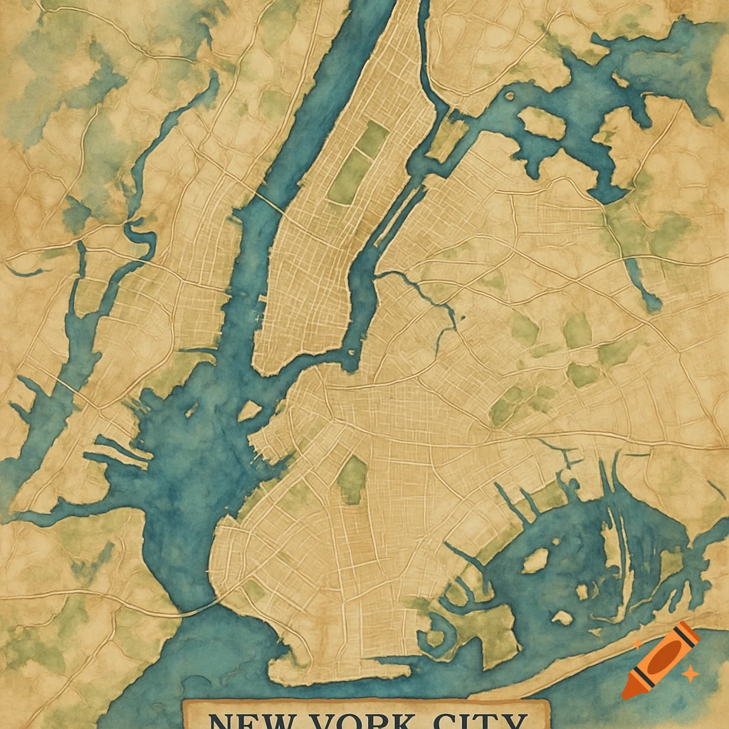 Stylized watercolor map of New York City