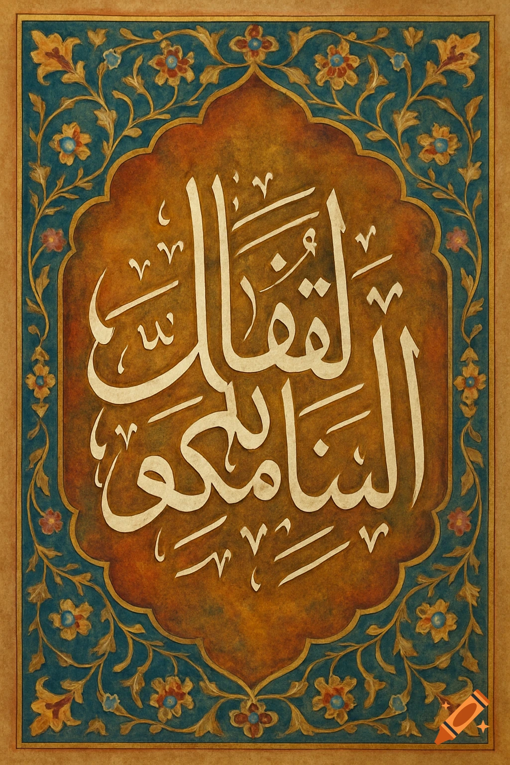 Arabic calligraphy in a decorative frame, traditional style
