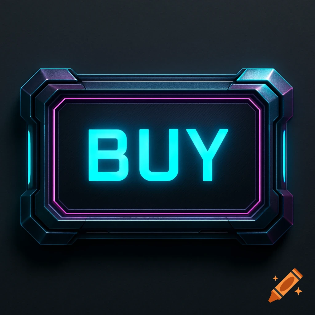 Sci-fi button with the word BUY in neon text