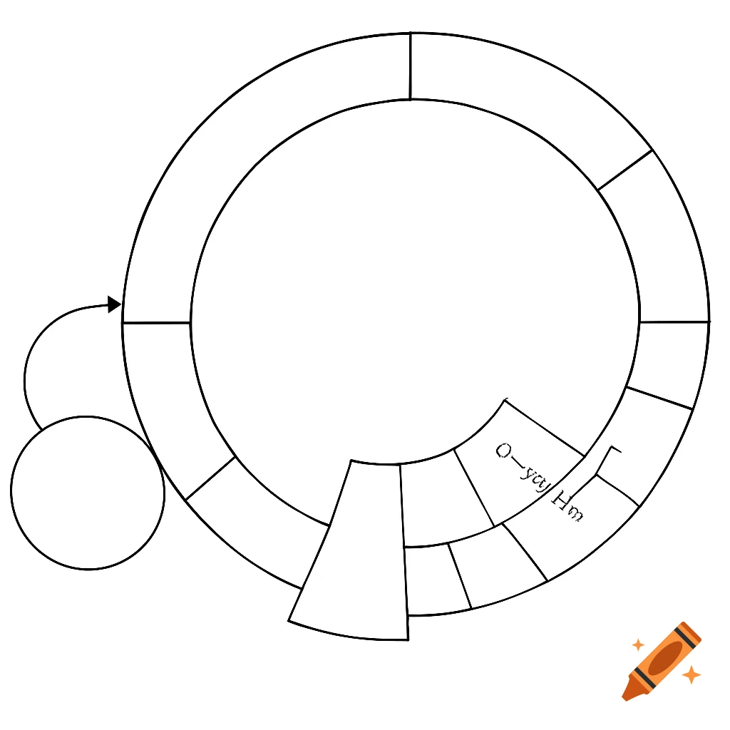 A black and white line drawing of a cell cycle diagram with a large outer ring, an inner ring, and a separate G0 phase circle, with spaces for labels.