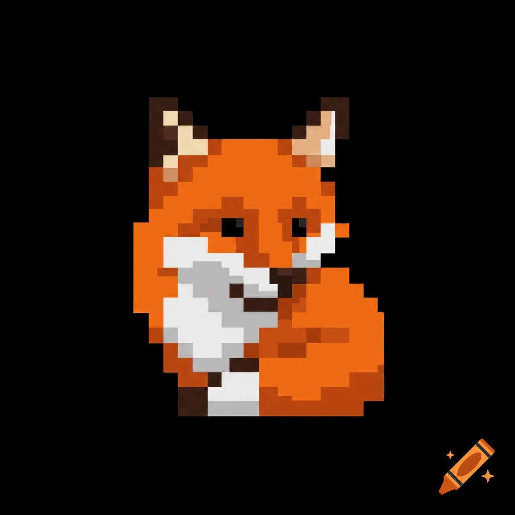 Pixel art of a cute fox curled up.