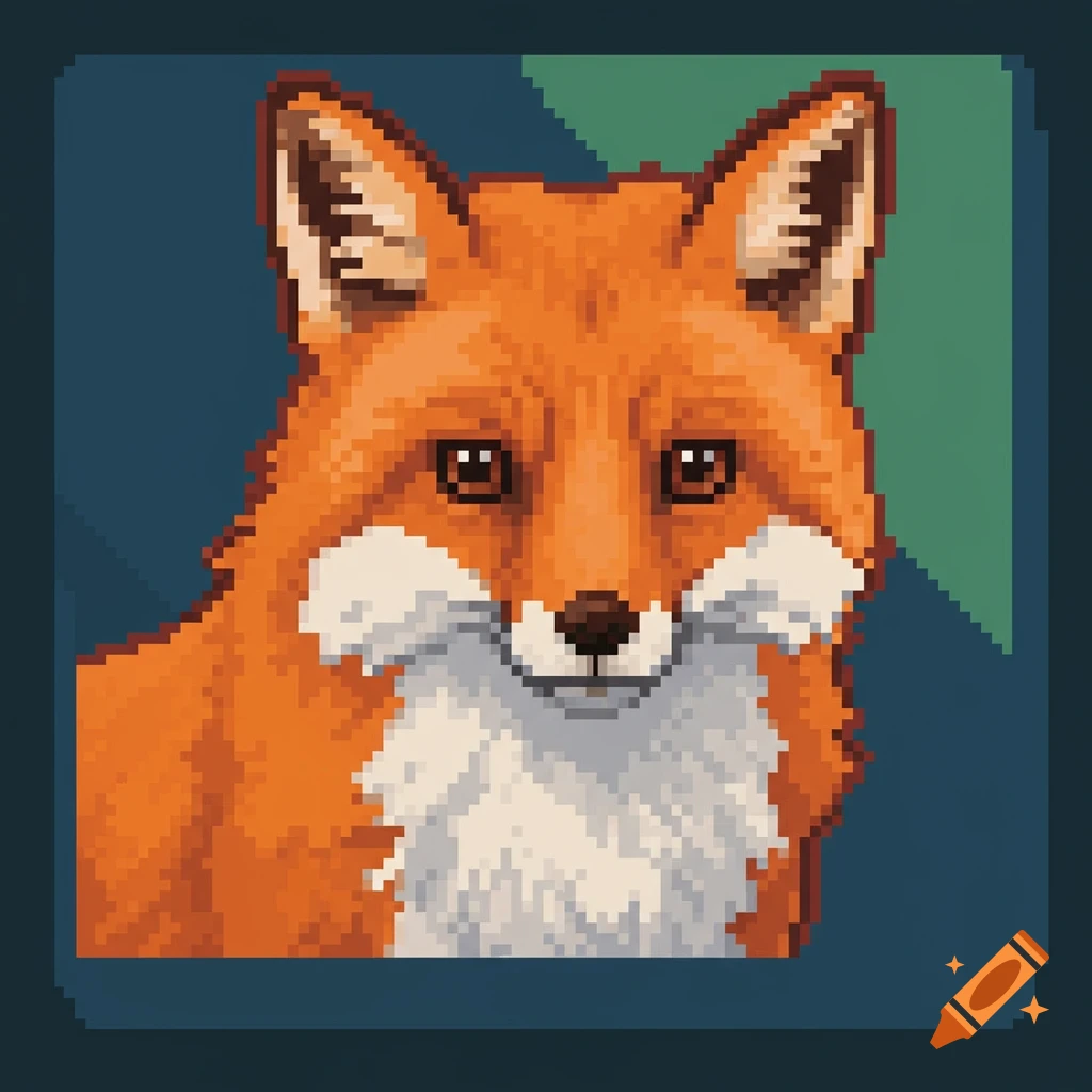 Pixel art portrait of a fox.