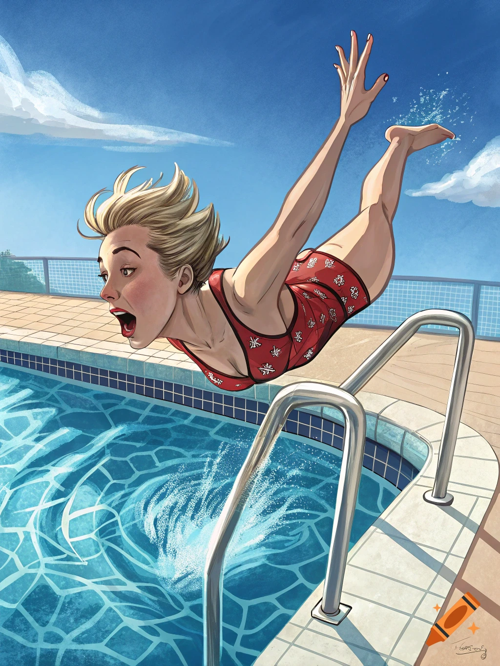 Illustration of a woman diving into a swimming pool
