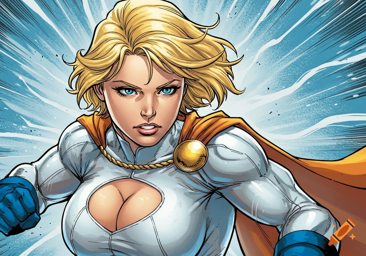 Comic art close-up of Power Girl.