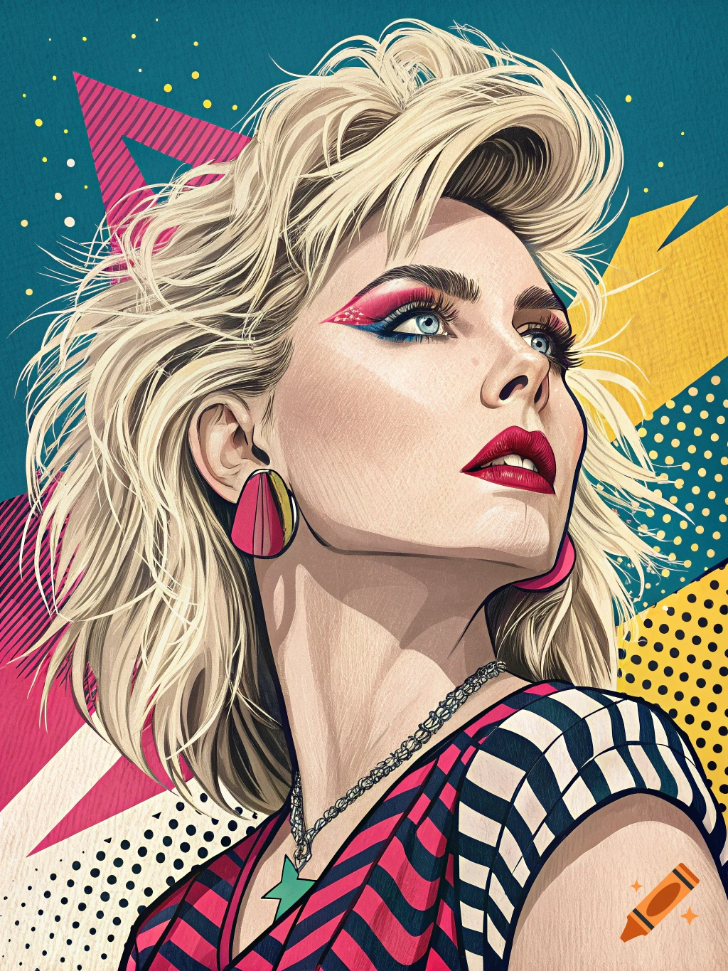 Pop art portrait of a woman with blonde hair and bright makeup