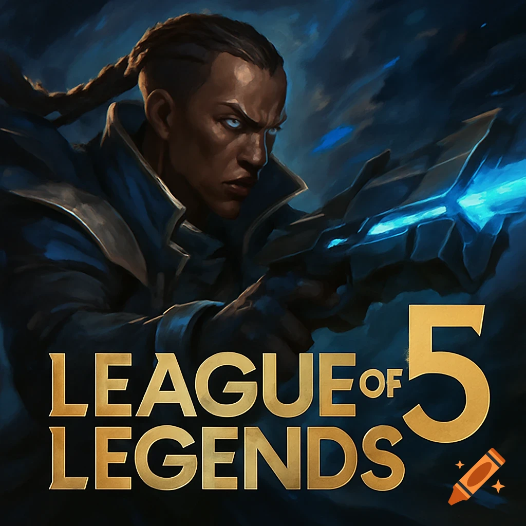 League of Legends thumbnail featuring Lucian holding his weapon, with the game logo and a large number 5.