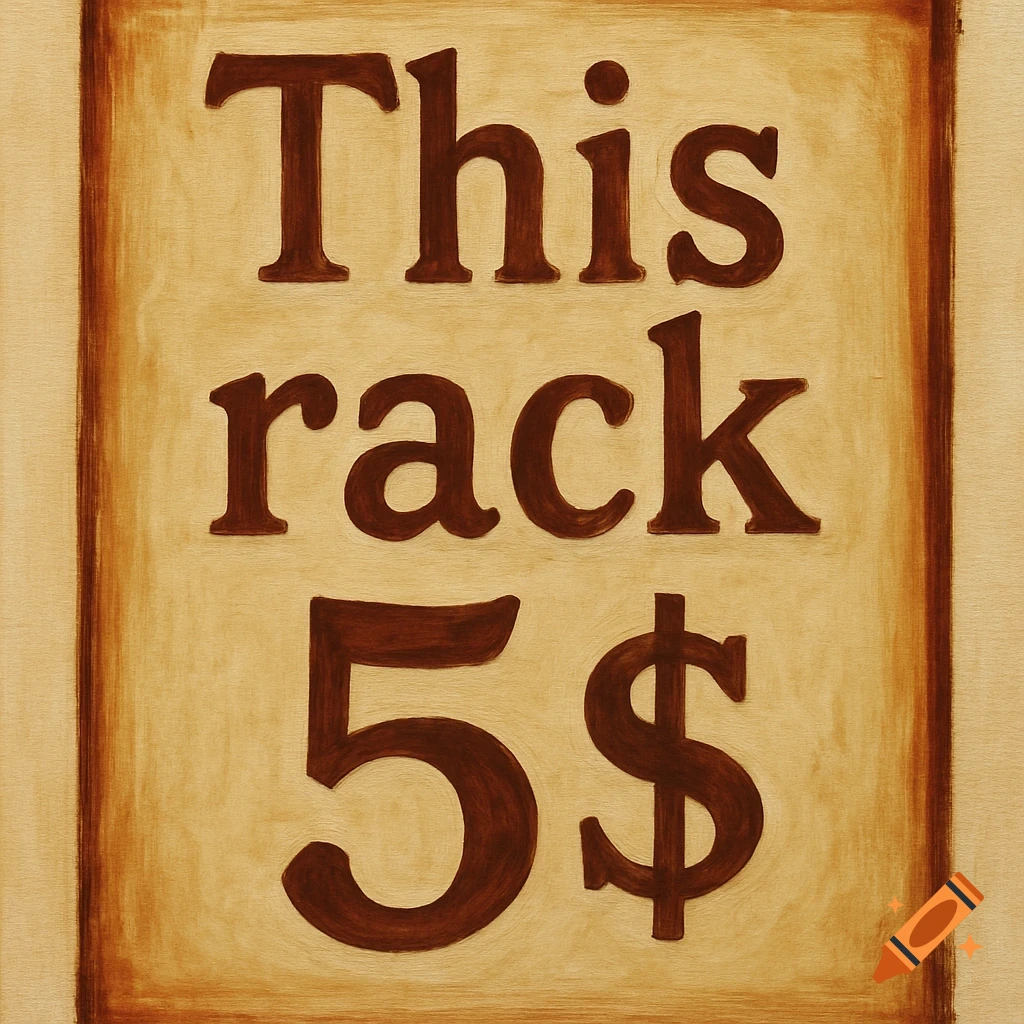 A painted sign reads "This rack 5$"