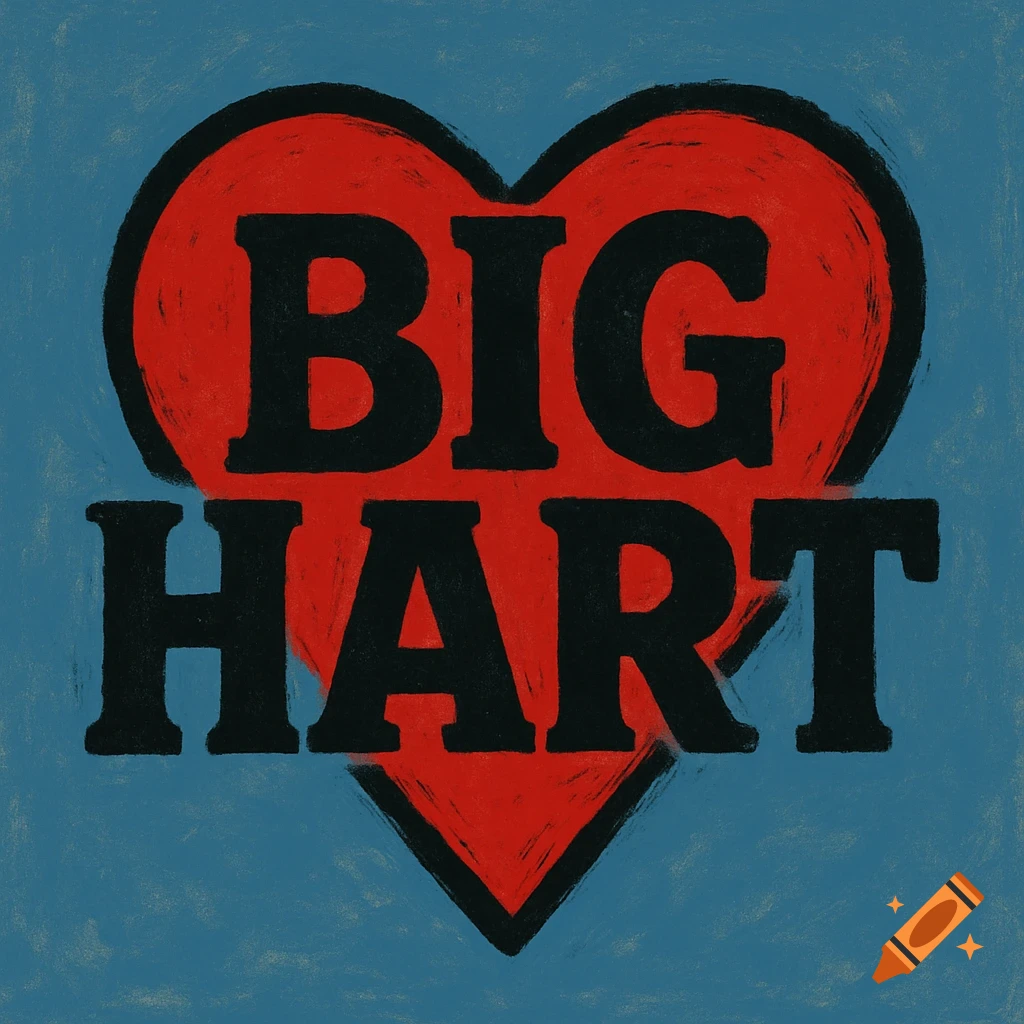 A red heart shape logo with the text 'BIG HART' inside on a blue background.