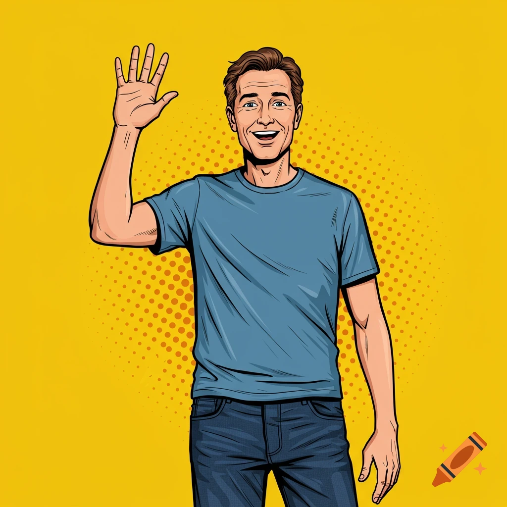 Pop art illustration of a man waving