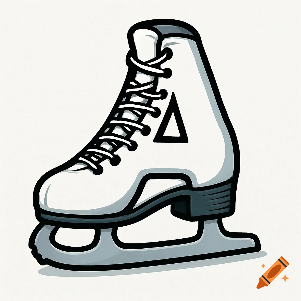 Cartoon figure skate with a triangle symbol on the side, representing the letter A.
