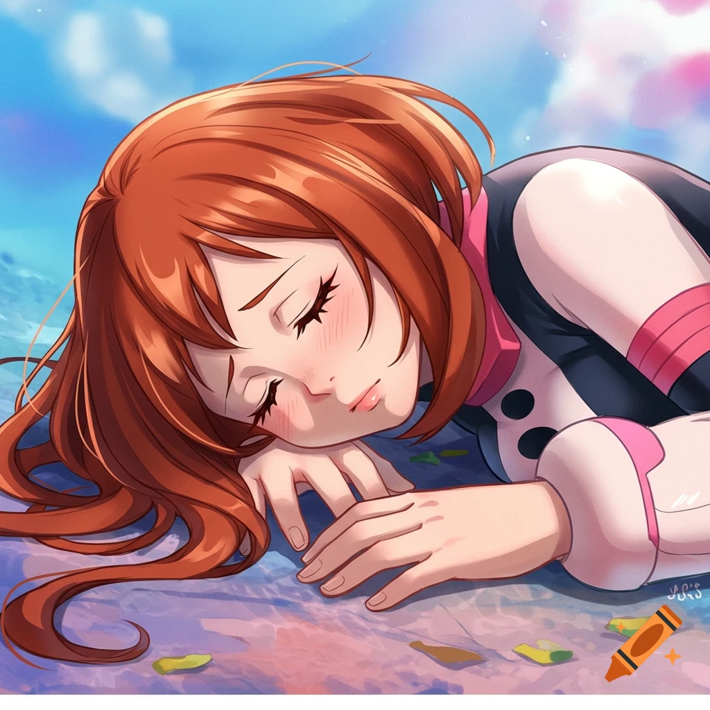 Ochaco Uraraka from My Hero Academia sleeping in anime style