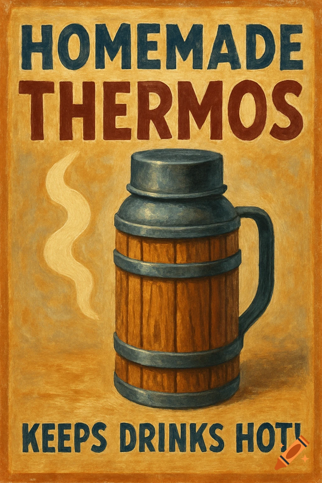 Vintage style advertising poster for a homemade thermos