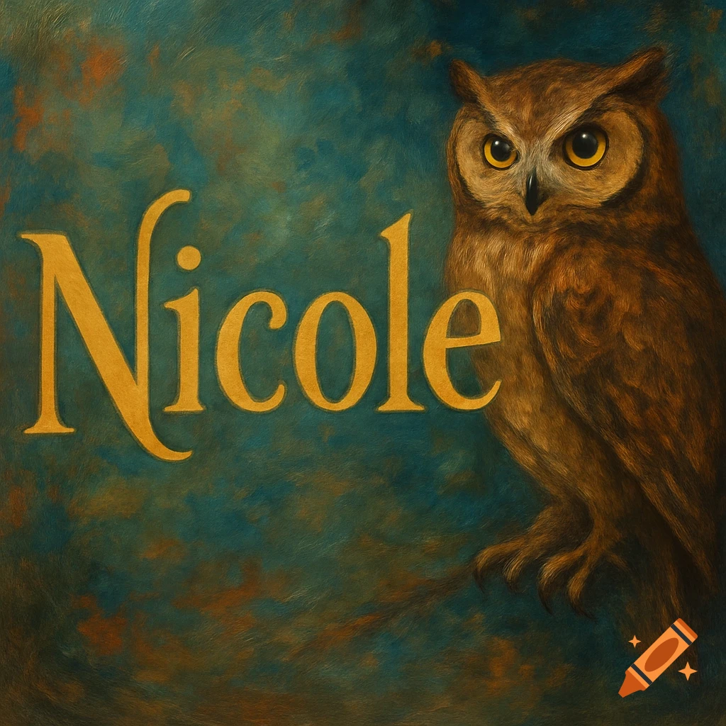 A painting of an owl next to the name Nicole.