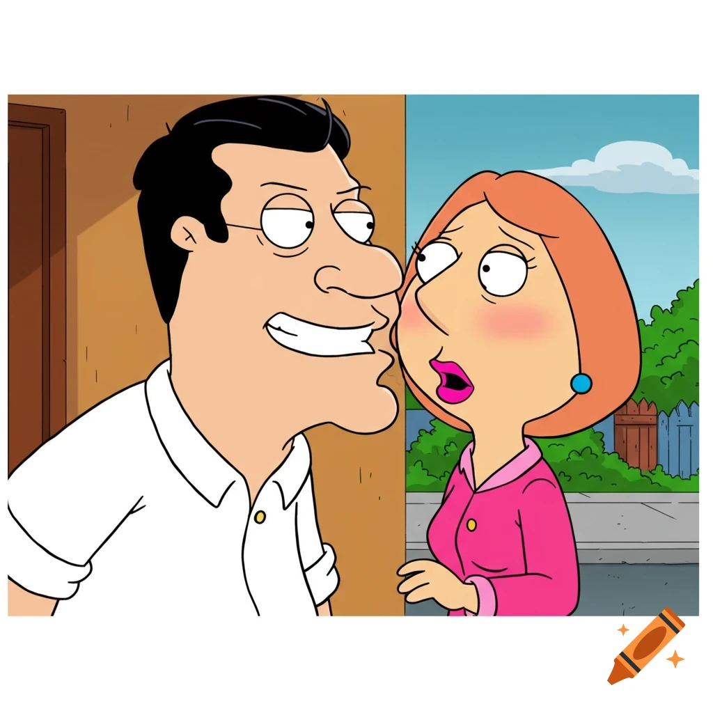 Glenn Quagmire kissing Lois Griffin in a cartoon style.