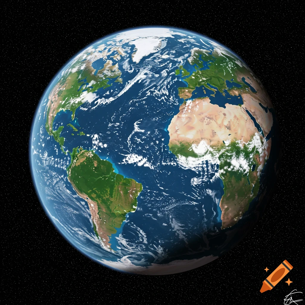 Realistic render of Earth from space showing continents and clouds