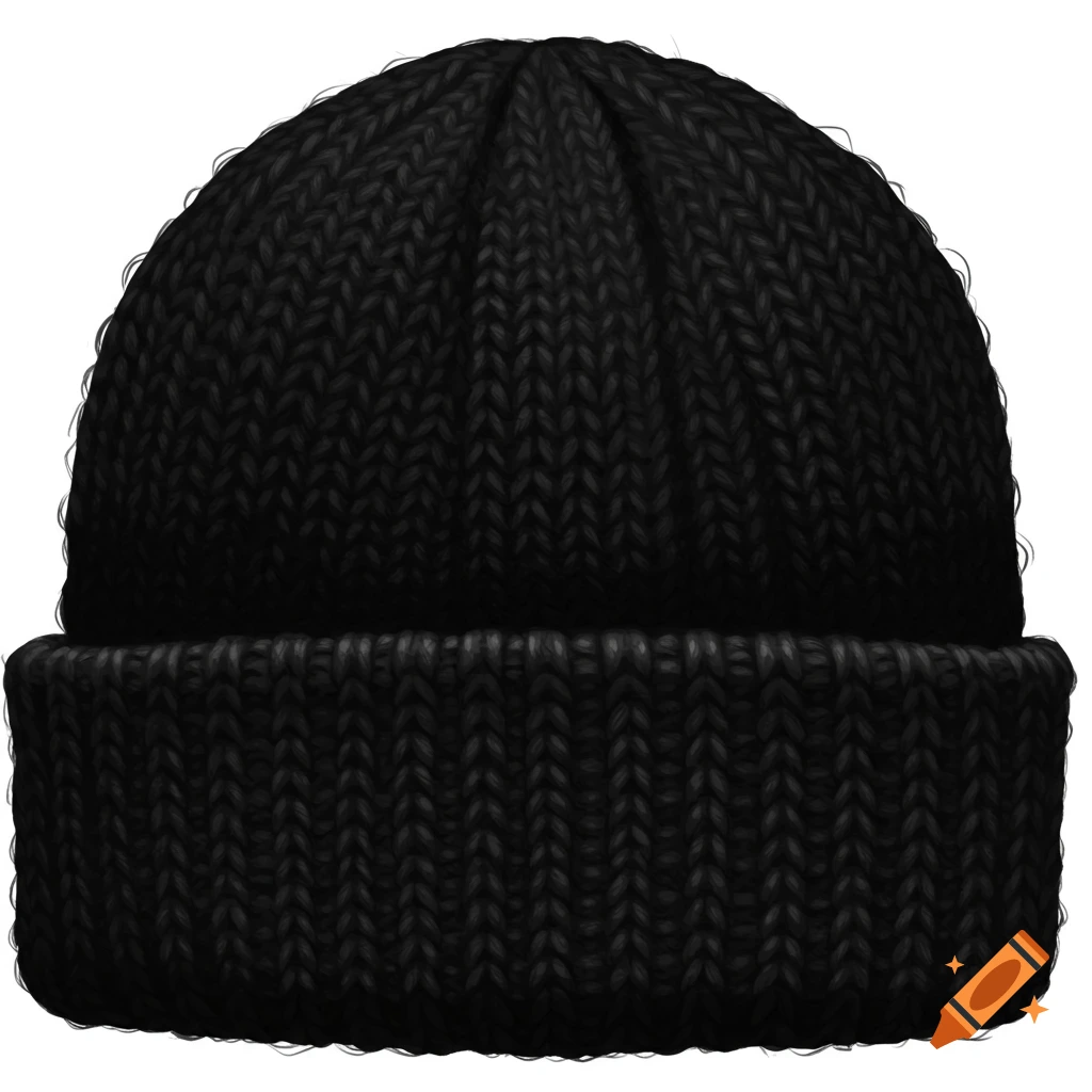 Close-up of a black knitted beanie.