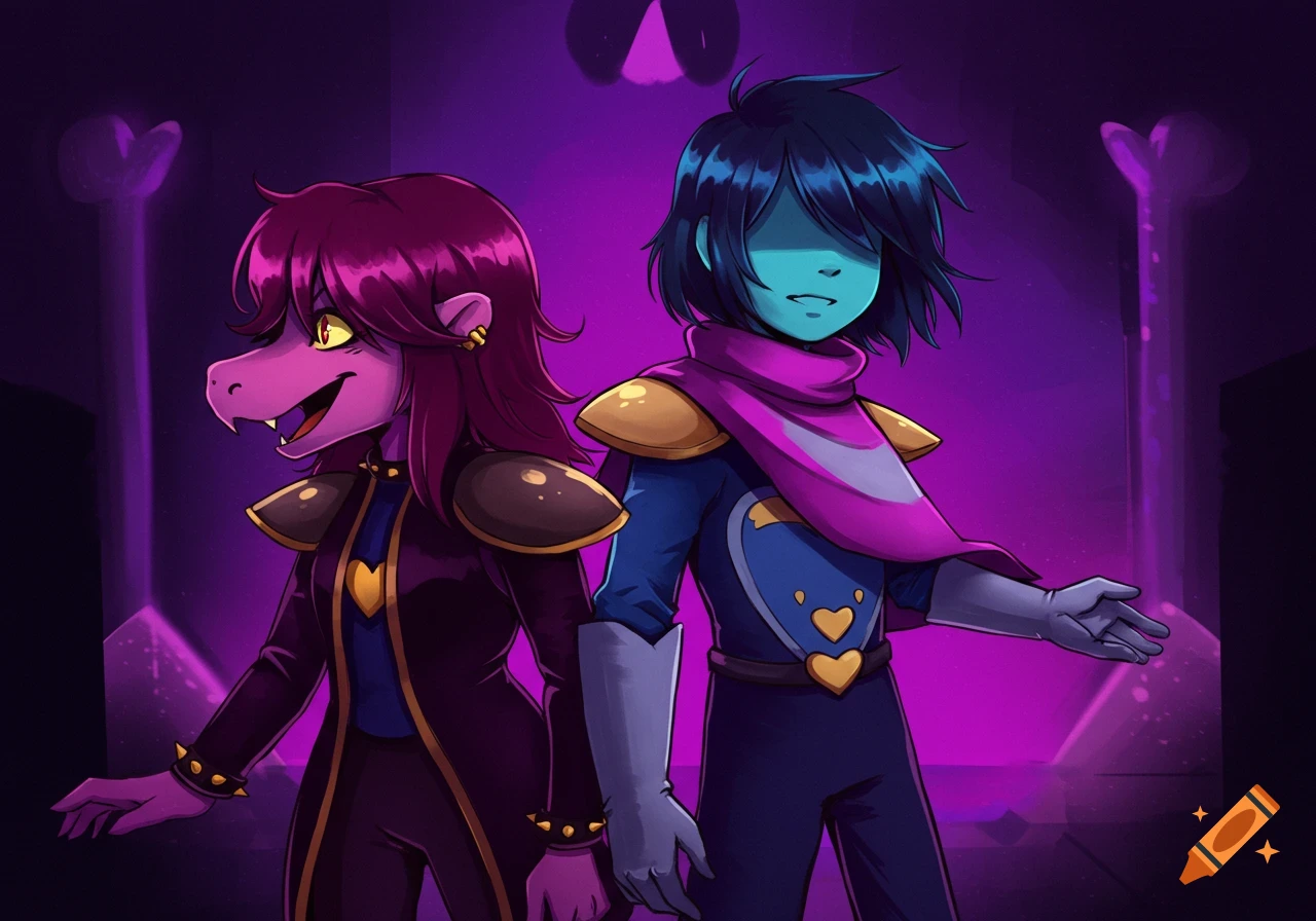 Illustration of Deltarune characters Kris and Susie