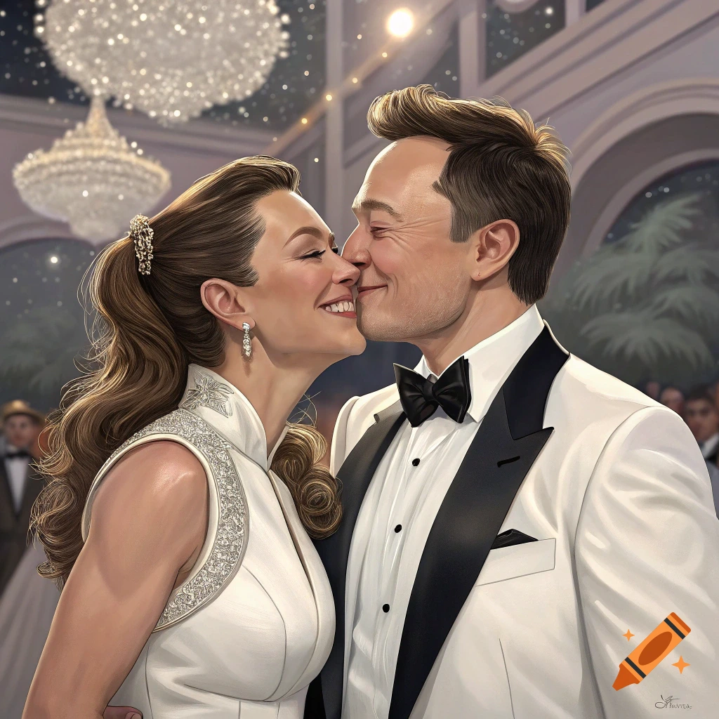 Portrait of a man and woman kissing at a formal event