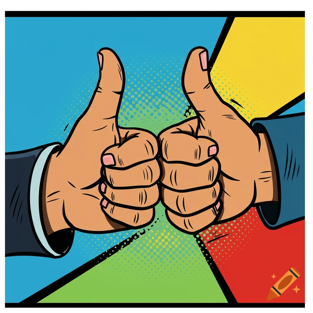 Pop art illustration of two hands giving thumbs up