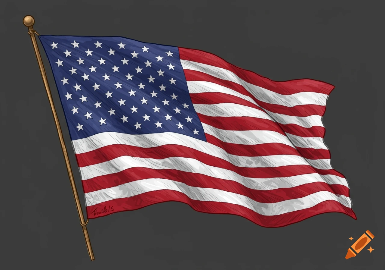 An illustration of an American flag waving.